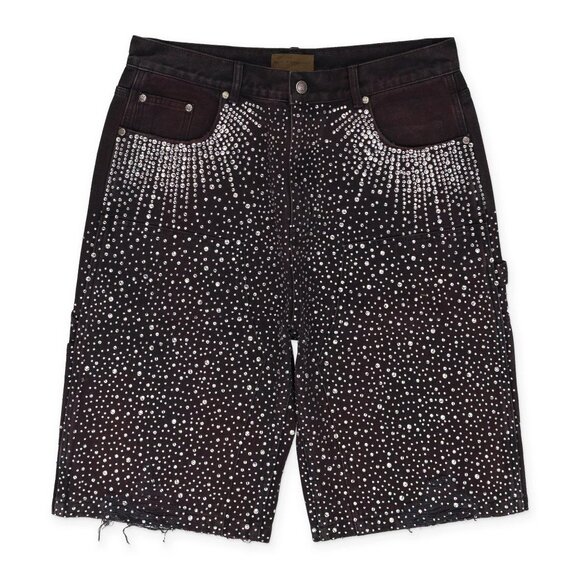 Birth of Royal Child Crystal-embellished Washed-Denim Shorts in Black - Picture 3 of 5